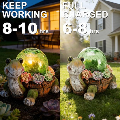 Solar Turtle Garden Statue Lights for Outdoor Decor with Succulent and LED Lighting - Lawn Decoration Resin Tortoise Figurine for Patio Yard Balcony Ornament - Valentine Day Gifts for Mom Grandma