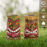 TERESA'S COLLECTIONS Tiki Head Garden Decor with Solar Outdoor Light, Set of 2 Tropical Hawaiian Tiki Torch Resin Christmas Decorations Garden Sculptures & Statues Yard Decor Thanksgiving Gifts 6"