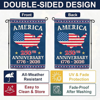 250th Anniversary America USA Garden Flag for Outside, USA Map 250 Years of Freedom 1776-2026 Patriotic Double-Sided Waterproof Yard Flag 12x18 Inch for 4th of July Memorial Day Outdoor Deco