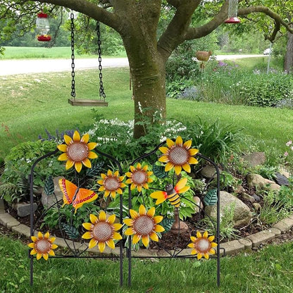 hogardeck Garden Decor for Outside, Set of 2 Metal Fence Decorative Garden Stakes with Flowers for Sunflower Decor, Yard Signs for Outdoor Patio Lawn Backyard Porch