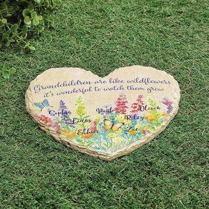 Fox Valley Traders Custom Grandchildren Wildflowers Garden Stone, 100% Resin, Outdoor Décor - Measures 10" x 9 1/2", 7 Names