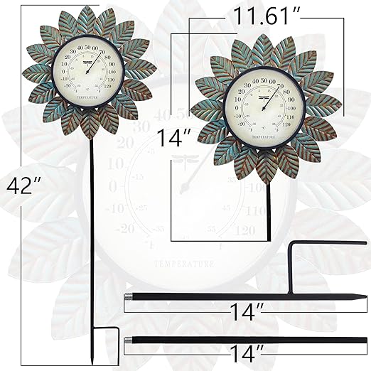Leaf Outdoor Thermometer Decorative-42Inch Metal Leaf Garden Stake,Outside Thermometer for Patio Garden Decor for Yard and Lawn Decorations