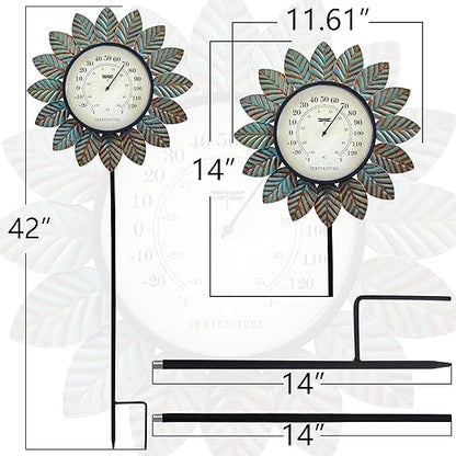 Leaf Outdoor Thermometer Decorative-42Inch Metal Leaf Garden Stake,Outside Thermometer for Patio Garden Decor for Yard and Lawn Decorations