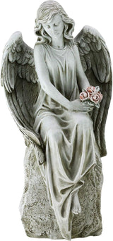 Joseph's Studio by Roman, 17.75" H Angel Holding Flowers Garden Statue, Religious Outdoor Decor