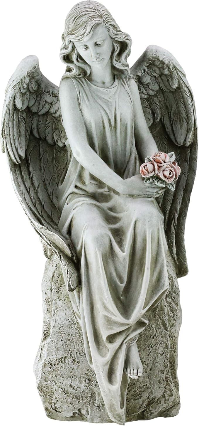 Joseph's Studio by Roman, 17.75" H Angel Holding Flowers Garden Statue, Religious Outdoor Decor