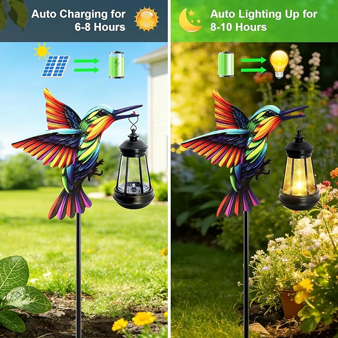 Solar Lights Hummingbird Garden Outdoor Decor, Hummingbird Stakes with Solar Lights, Mother's Day Birthday Gifts for Women Mom,Waterproof Metal Decorative Lights for Yard Art Outside Patio Porch Lawn