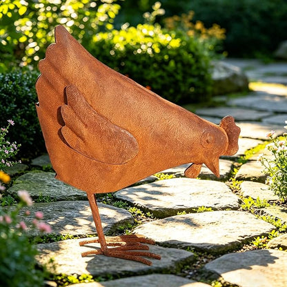 Rooster Garden Statue Decorations,Outdoor Sculpture Chicken Farm Animals Decoration,11.8" Rusty Chicken Decor for Patio Lawn Backyard Yard,Vintage Rustic Chicken Figurine Animal Ornaments