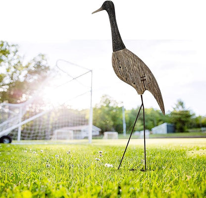 E-view Garden Heron Statue Outdoor Wood Standing Bird Sculptures - Backyard Porch Patio Pond Decorations Yard Art Wooden Heron Lawn Decor, 31Inches High