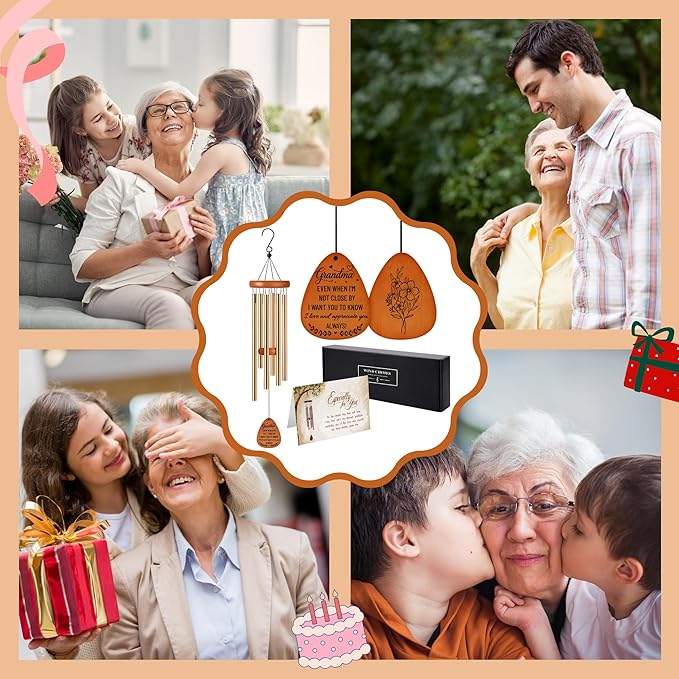 Grandma Windchime - Mothers Day Wind Chimes for Grandma, Nana - Grandma Gifts for Mothers Day, Birthday, Christmas - Best Grandmother, Mommom, Mimi Gift Ideas from Grandkids - Nana Wind Chime 28in
