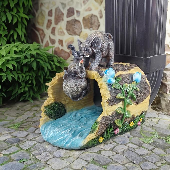 Elephant Statue Gutter Diverter Rain,Deco Gutter Extension Downspout, Eco-Friendly Resin Sculpture Gutter Extender Diverter,Splash Block, Perfect Rain Gutter Downspout Extension for 3"x4" Downspouts