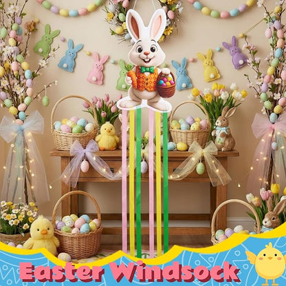 Soulchen Easter Bunny Windsock for Outside 40'' Windsocks for Easter Day Decorations Hanging Bunny for Farmhouse Garden Home Yard Decor