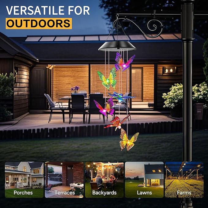 Butterfly Solar Wind Chimes, Butterfly Wind Chimes for Outside,Best Gifts for Mom Grandma Women Wife Aunt Sister, Unique Mobile Wind Chime, Garden Yard Decor