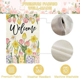 Baccessor Welcome Easter House Flag 28 x 40 Inch, Double Sided Burlap Tulip Daffodil Colorful Eggs Farmhouse Large Yard Flag Seasonal Holiday Spring Easter Outdoor Decor