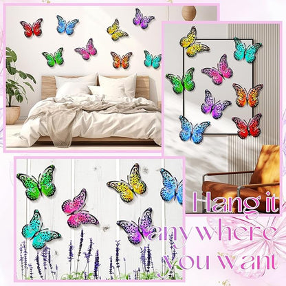 Jetec 8 Pcs Metal Butterfly Wall Decor 6.5 Inch Outdoor Butterflies Wall Art Sculpture 3D Butterfly Hanging Decoration for Spring Outside Fence Garden Yard Home Patio Balcony(Bright Style)