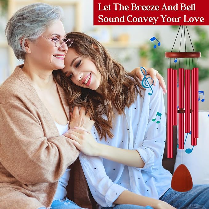 Leinuosen Wind Chimes for Outside Wind Chimes Outdoors Deep Tones 28" with 6 Aluminum Tubes Memorial Sympathy Windchime for Valentine Tree Decor Garden Courtyard Mom Loved One Gifts(Classic,Red)