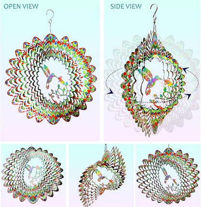 Aoedelyart Hummingbird Wind Spinner for Yard and Garden,12in 3D Wind Spinner Hummingbird Gift for Women/Mother/Father/Men,Hanging Bird Wind Catchers Kinetic Yard Art Ornaments Outdoor Wind Sculptures