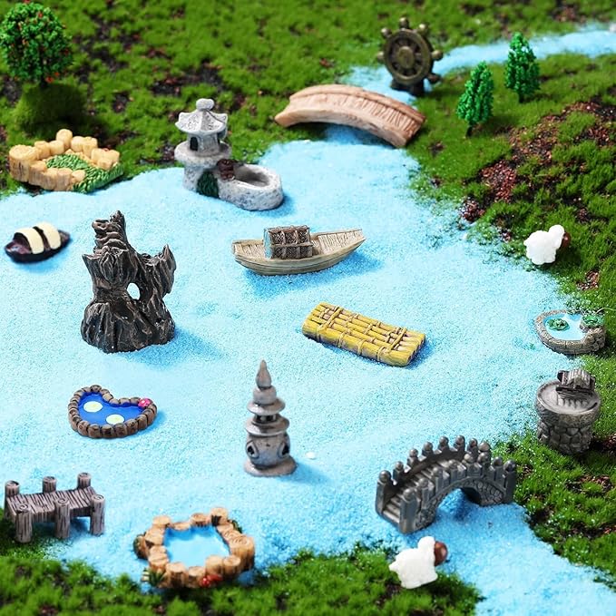 Grey Stone Arch Bridge Miniature Fairy Garden Accessories - Miniature Pond Lawn Garden Ornament Figurines, Mini Lighthouse Water Well Bridge Figurines, Micro Landscape Ornaments for DIY Kit