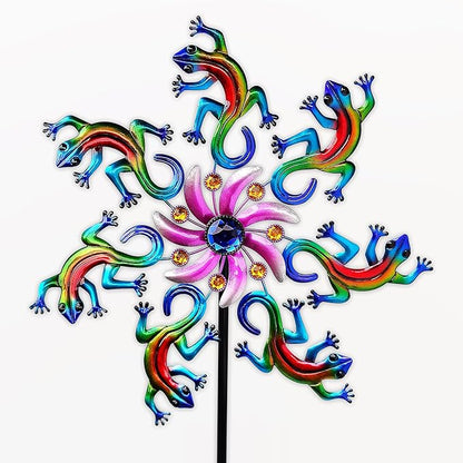 58" Metal Lizard Wind Spinner with Larger Garden Stake, Windmill,Wind Sculptures for Yard and Garden Lawn Patio Decor(Blue)