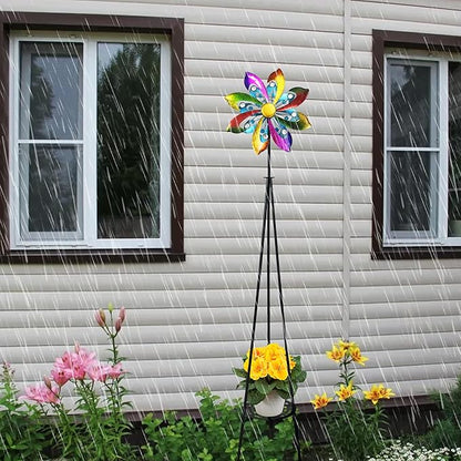 69" Metal Wind Spinners Outdoor with Plant Rack,3 Legs Colorful Windmill for Yard, Kinetic Yard Art, Waterproof Large Wind Sculptures for Garden Backyard Outdoor Decor Lawn Ornaments for Outside