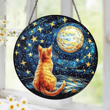 Orange Cat Stained Glass Suncatcher, Starry Night Orange Cat Lovers Gifts Window Hanging Garden Decor, Memorial Pet Loss Sympathy Gift Christmas Birthday for Grandma, Friends, Women