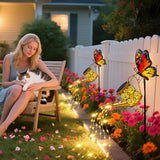 Solar Lights Garden Decor, Waterproof Solar Watering Can with Butterfly Garden Stakes, Outdoor Light with Cascading Lights for Yard Art Outside Patio Lawn Porch, Birthday Gift for Mom Women 2 Pack