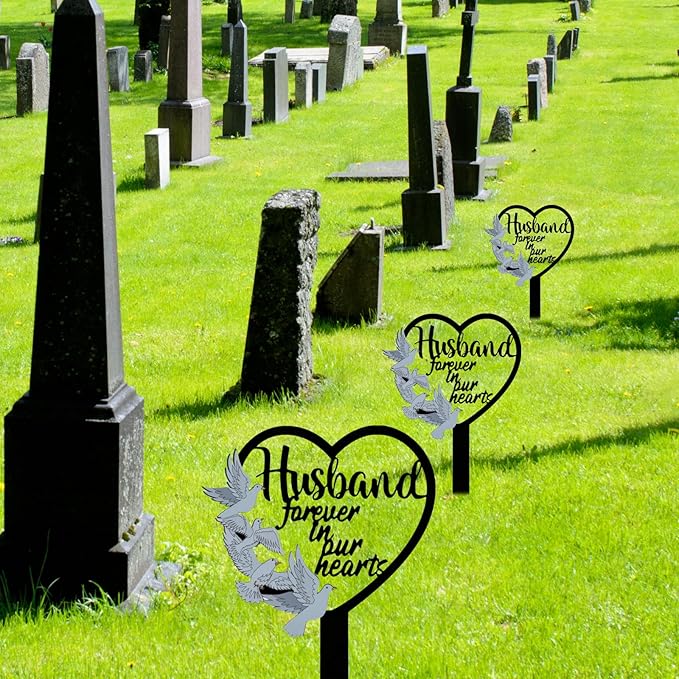 HPMAISON 11 inch Metal Husband Memorial Stake Grave Decorations for Cemetery Gravesite Sympathy Markers Waterproof Memorial Gifts for Loss of Husband Tombstones Plaque Outdoors Lawn Yard Decor