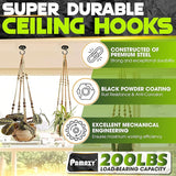 [UPGRADED] 200LBS 4Pcs Round Ceiling Hooks with Firmly Rotatable Button, Black Wall Mount Metal Hangers for Hanging Hanging Plants, Bird Feeder, Lantern, Lights, Wind Chime, Indoor Outdoor Decor
