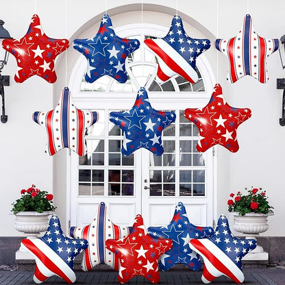 12 Pcs 4th of July Inflatable Star Decorations 11.8 Inch Independence Day Red Blue White Patriotic Outdoor Decorations Blow up PVC Stars Ornament Inflatable Ball Decor for Yard Lawn Garden