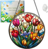 Tulip Suncatcher Stained Glass Suncatchers Stained Glass Ornament for Home Decor Indoor Wall Art Gift for Mother Women Friends (Tulip, M)