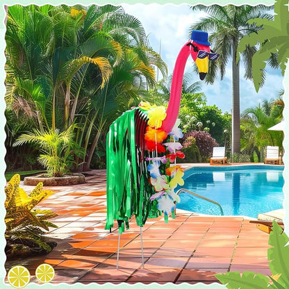 Geelin 2 Set Hawaiian Yard Flamingo Outfits for 31" Outdoor Luau Yard Flamingos Decor, Statue Not Included