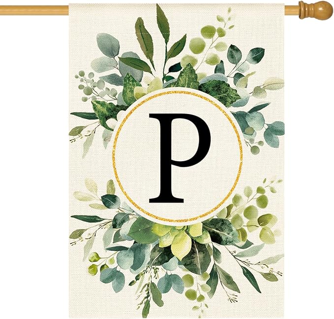 AVOIN colorlife Monogram Letter P Floral House Flag 28x40 Inch Double Sided Outside, Family Last Name Initial Yard Outdoor Decoration