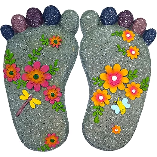 Outdoor Lawn Footprint Stepping Stones — Decorative Paving Stones Suitable for terraces, Vegetable Gardens, Gardens, or walkways， Home Decor Footprint Commemorative Stone Set (2 Pieces)