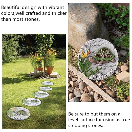 Outdoor Garden Decor Stepping Stones - Resin Tortoise Decorative Stones Pavers for Garden Decor for Outside Walkway Yard 9.5 * 9.5 * 0.5 Inch