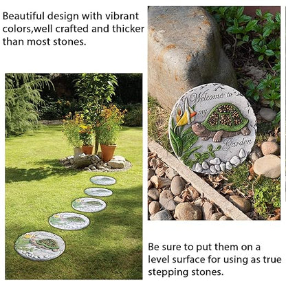 Outdoor Garden Decor Stepping Stones - Resin Tortoise Decorative Stones Pavers for Garden Decor for Outside Walkway Yard 9.5 * 9.5 * 0.5 Inch