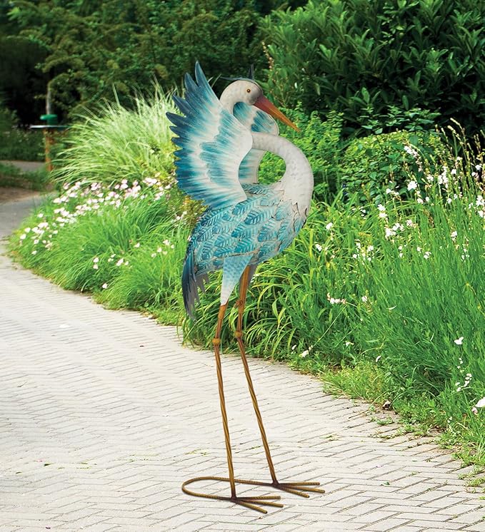 Regal Art & Gift Blue Crane Metal Statue 34" H – Indoor Outdoor Decorative Sculpture for Home & Garden Décor, Weather-Resistant Yard Art Figure for Patio, Lawn