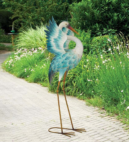 Regal Art & Gift Blue Crane Metal Statue 34" H – Indoor Outdoor Decorative Sculpture for Home & Garden Décor, Weather-Resistant Yard Art Figure for Patio, Lawn