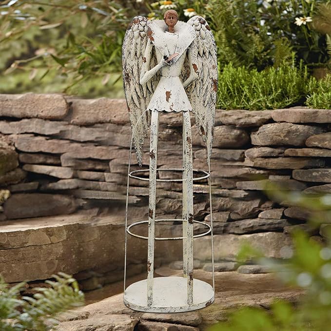 Antiqued Metal Garden Angel Statue Praying Angel Decor, Indoor Outdoor Angel Yard Art Decor Lawn Patio Decorations Holiday Decor Garden Present Idea, 30.25" H (Rusty Angel)