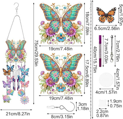 DIY Wind Chime Pendant Spring 3D Diamond Art Painting Hanging Ornament Double Sided Diamond Suncatchers for Window Home Backyard Garden Wall Door Decor (Butterfly04)