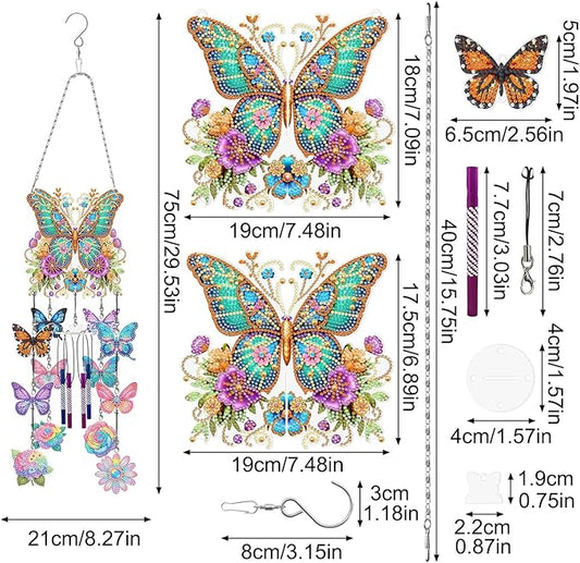 DIY Wind Chime Pendant Spring 3D Diamond Art Painting Hanging Ornament Double Sided Diamond Suncatchers for Window Home Backyard Garden Wall Door Decor (Butterfly04)
