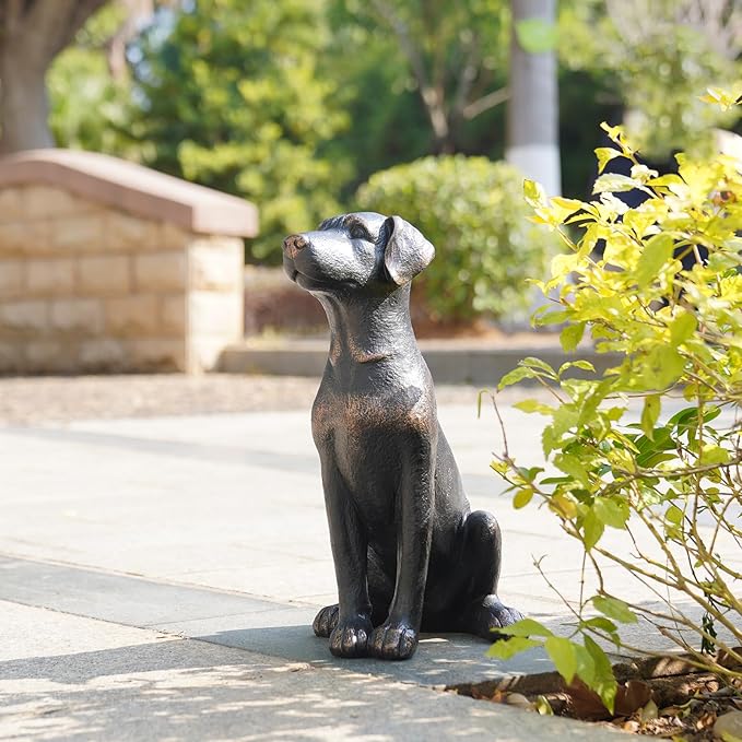 Cynkeyee Outdoor Garden Dog Statue - 16 Inch Resin Sitting Labrador Sculpture, Decorative Figurine for Patio, Lawn, Yard, Porch (Black)