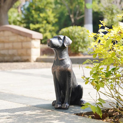 Cynkeyee Outdoor Garden Dog Statue - 16 Inch Resin Sitting Labrador Sculpture, Decorative Figurine for Patio, Lawn, Yard, Porch (Black)