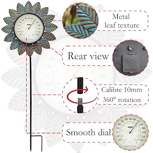 Leaf Outdoor Thermometer Decorative-42Inch Metal Leaf Garden Stake,Outside Thermometer for Patio Garden Decor for Yard and Lawn Decorations