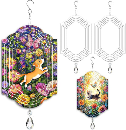 4Pack 8inch Sublimation Wind Spinner Blanks 3D Aluminum Metal Wind Sculpture Kinetic Spinners for Yard and Garden Indoor Art Ornaments Hanging Decoration (Vintage Frame)