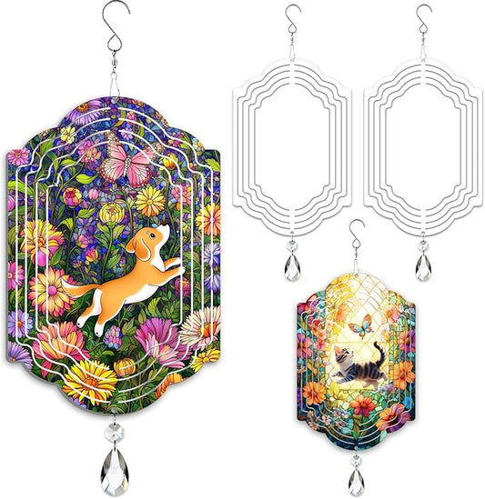 4Pack 8inch Sublimation Wind Spinner Blanks 3D Aluminum Metal Wind Sculpture Kinetic Spinners for Yard and Garden Indoor Art Ornaments Hanging Decoration (Vintage Frame)