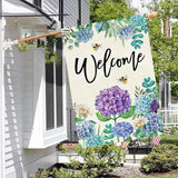 Baccessor Spring Hydrangea House Flag Double Sided 28x40 Inch, Purple Blue Flower Floral Welcome Garden Flag Burlap Vertical Seasonal Farmhouse Yard Outdoor Decoration (Large)