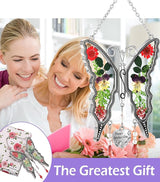 KY&BOSAM Gifts for Mom Butterfly Suncatcher Happy Mother's Day Stained Glass Sun Catchers for Windows Hanging Wind Chime Home Decor with Pressed Real Flowers and Heart Charm Gift for Women
