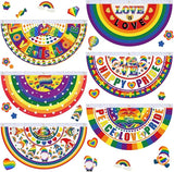 6 Pcs Gay Pride Bunting Fan Flag Lgbt Rainbow Bunting Flag Happy Gay Day Garden Half Fan Banner Decoration Holiday Indoor Outdoor Yard Decor, 1.5 x 3 ft