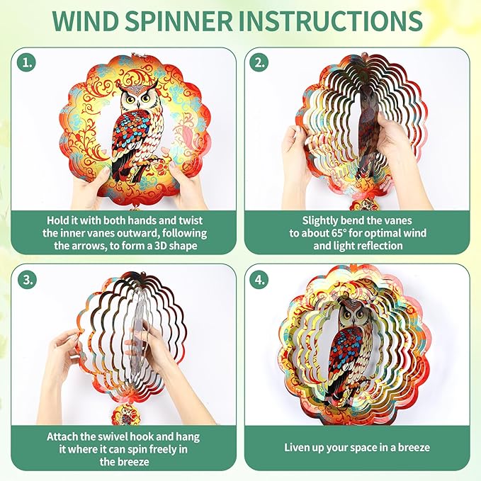 Wind Spinners Outdoor, IDEA SHOW 12In Stainless Steel Wind Spinners Outside, 3D Kinetic Hanging Sculpture, Rustproof Metal Garden Decor Ornaments for Yard Art, Women, Men, Holidays