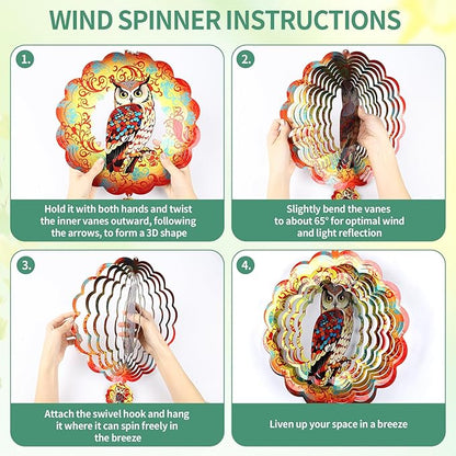 Wind Spinners Outdoor, IDEA SHOW 12In Stainless Steel Wind Spinners Outside, 3D Kinetic Hanging Sculpture, Rustproof Metal Garden Decor Ornaments for Yard Art, Women, Men, Holidays