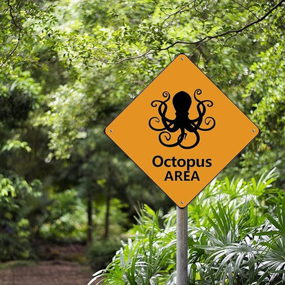 Caution Octopus Crossing XING Tin Sign Octopus Area Warning Street Sign Ocean Animal Novelty Caution Road Sign for Home Man Cave Door Porch Garden 15x15in
